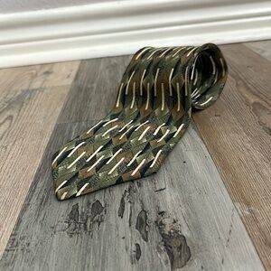 Pavia Tie - 100% Silk - Made in Italy Retro Design Green Tan Black